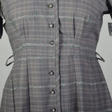 XXL 1950s Gray Plaid Cotton Day Dress Short Sleeve Summer Casual Volup