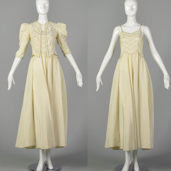 XXS 1940s Off White Wedding Dress and Jacket Set