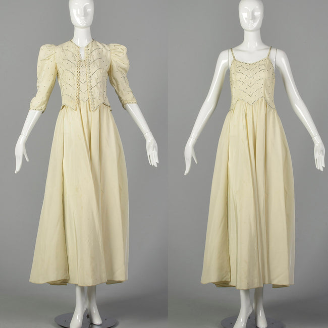 XXS 1940s Off White Wedding Dress and Jacket Set