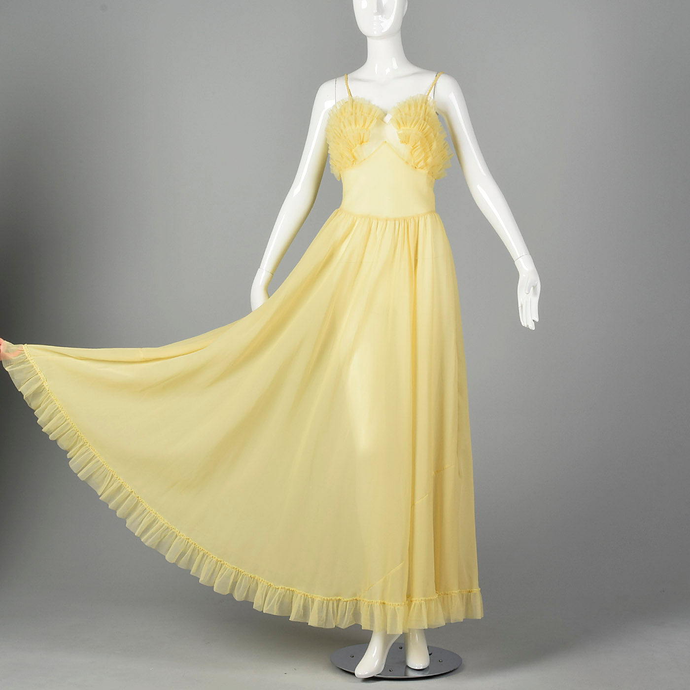 1950s Yellow Nightgown with Ruffled Bust