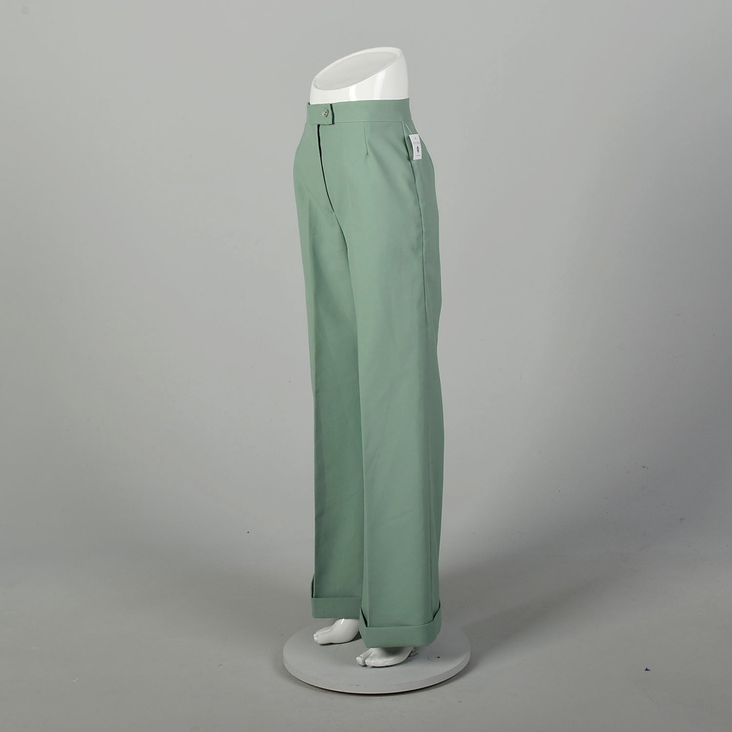 Small 1970s Mint Green Pants Boho Wide Leg High Rise Polyester Bell Bottoms