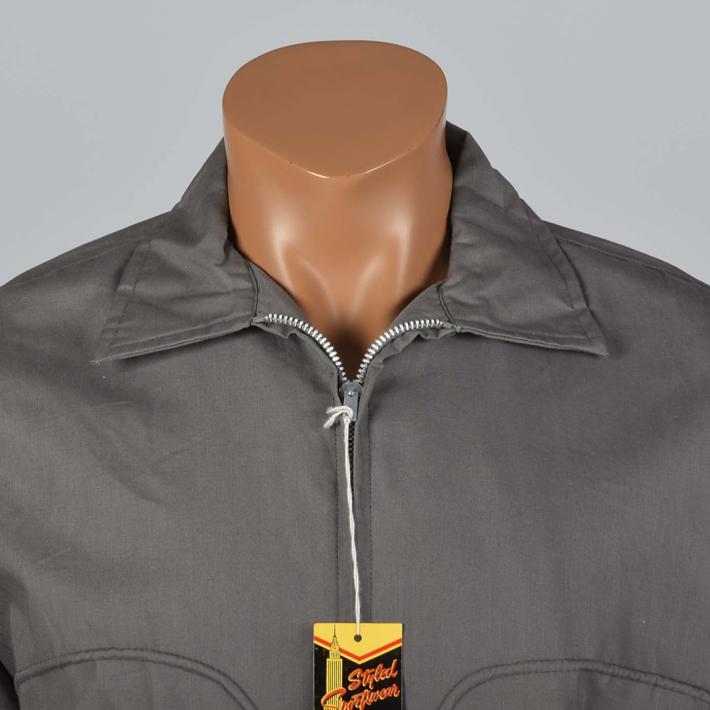 Medium 1950s Deadstock Gray Lightweight Jacket with Adjustable Cuffs