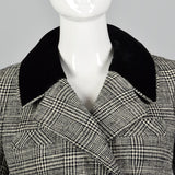 1960s Black Plaid Two Piece Skirt Suit with Velvet Collar