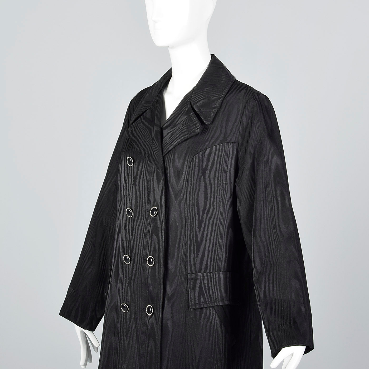 1960s Black Moire Double Breasted Coat
