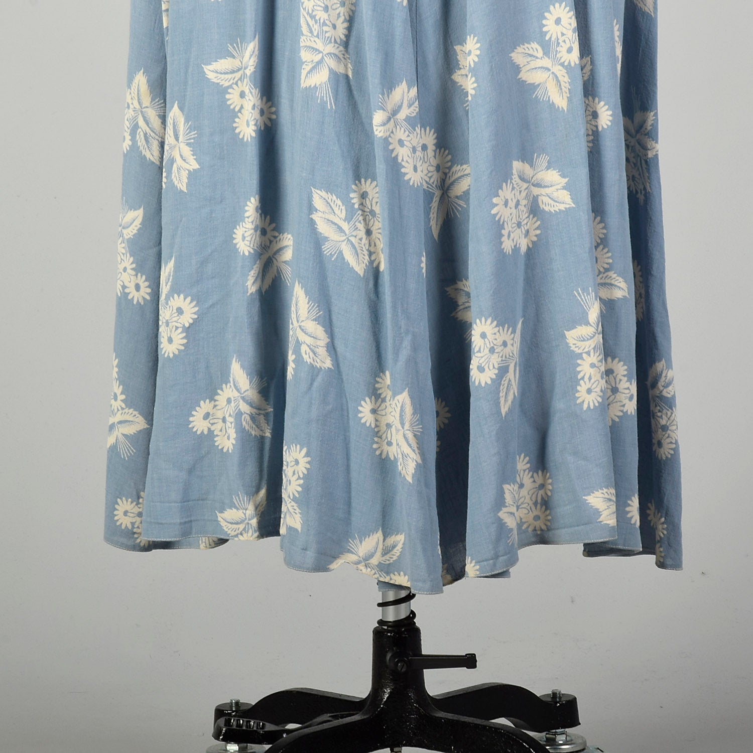 XL 1950s Day Dress Casual Blue Short Sleeve Floral Novelty Print Rayon
