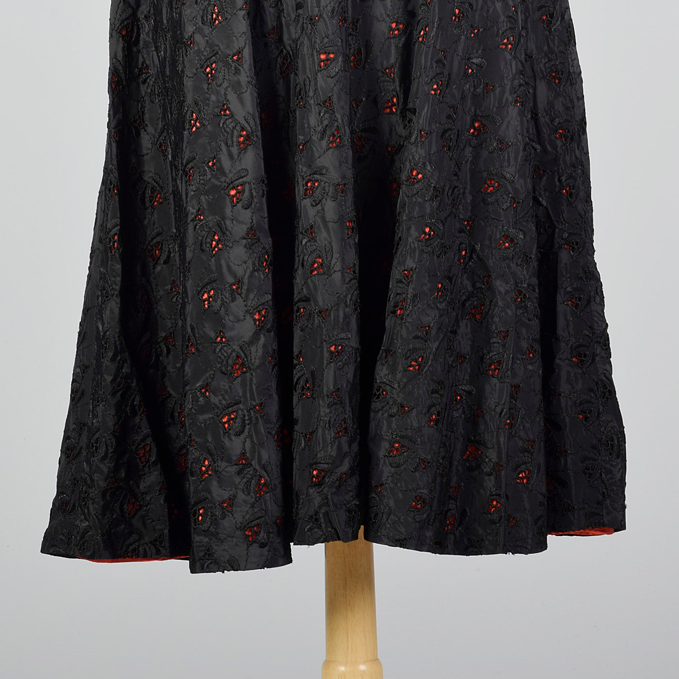 1950s Black Eyelet Dress with Red Lining