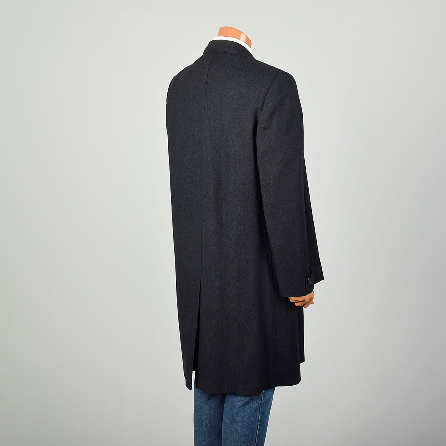 1960s Large Richman Brothers Black Lightweight Wool Outerwear Winter Overcoat