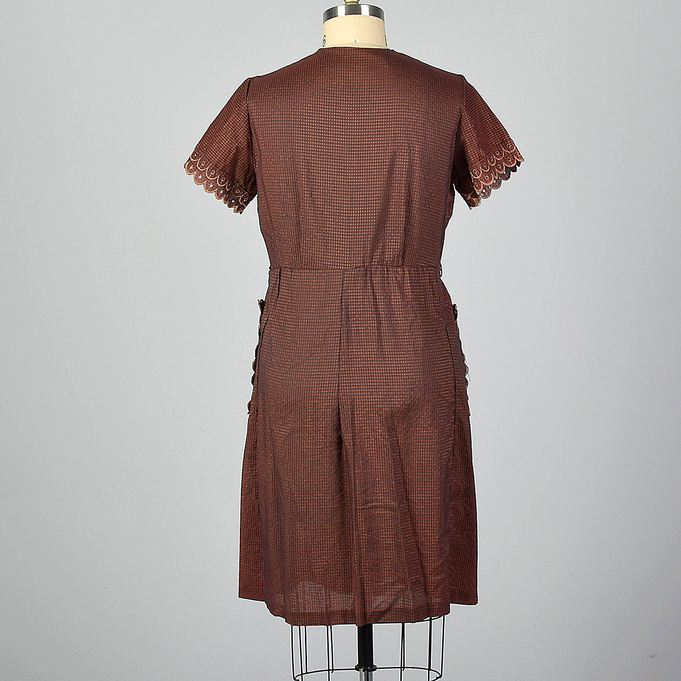 1950s Brown and Navy Gingham Day Dress