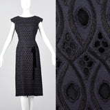 1950s Navy and Black Eyelet Dress with Drop Waist Illusion