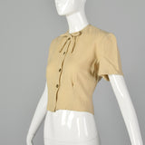 Lampl 1930s Short Sleeve Cream Cardigan Sweater