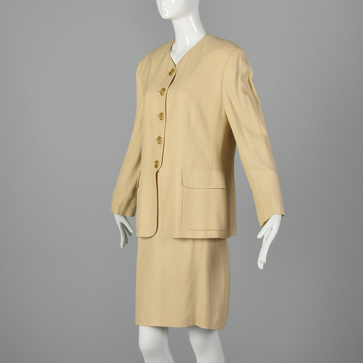 1980s Louis Feraud Beige Skirt Suit