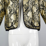 1980s Lillie Rubin Black and Metallic Gold Brocade Bolero Jacket