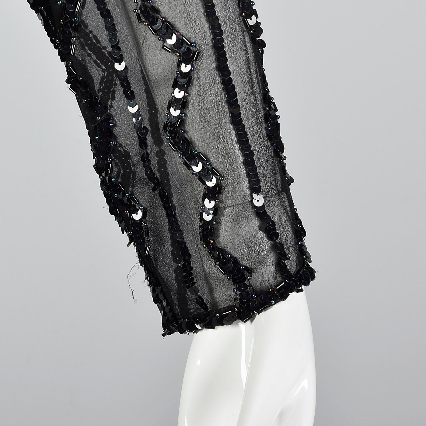 1990s Oleg Cassini Black Silk Beaded Dress
