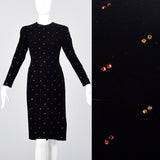 1980s Oscar de la Renta Black Velvet Dress with Rainbow Rhinestones