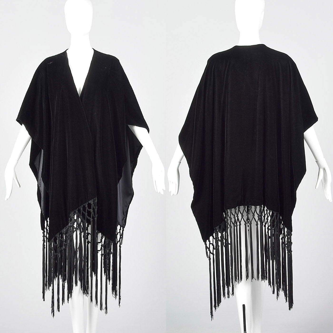 1990s Black Velvet Wrap with Knotted Fringe