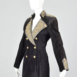 1980s Michael Hoban North Beach Leather Black Leather Dress with Metallic Gold Details
