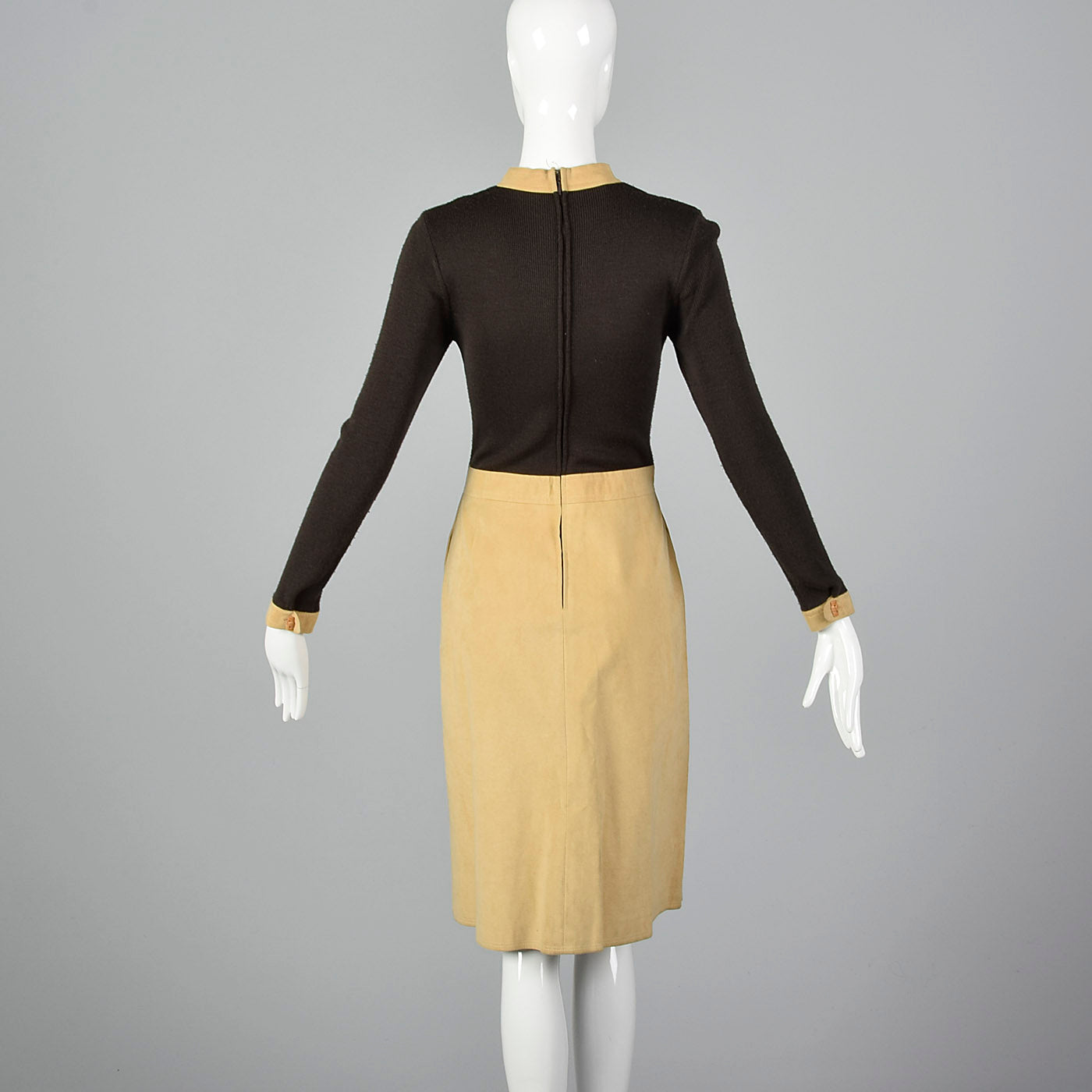 1970s Brown Knit and Leather Dress