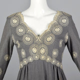 1970s Saks Fifth Avenue Gray Wool Dress with Embroidery