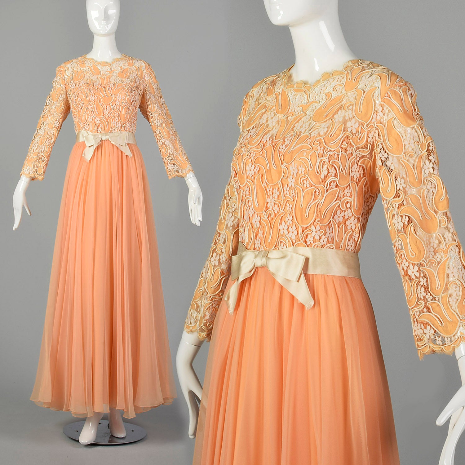 Large Nat Kaplan 1970s Chiffon and Lace Gown