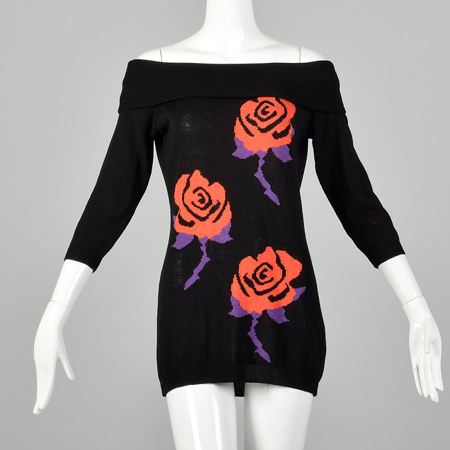 XS Gianni Versace Spring Summer 1988 Black Novelty Sweater