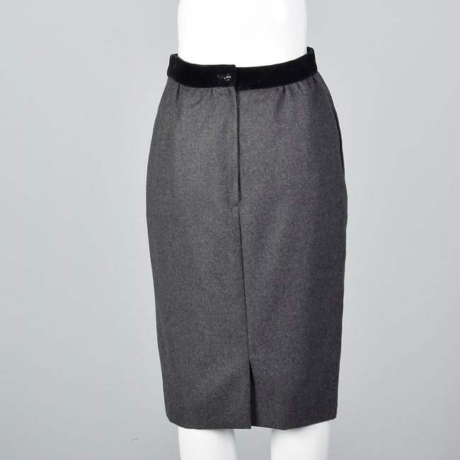 1990s Louis Feraud Gray Wool Pencil Skirt