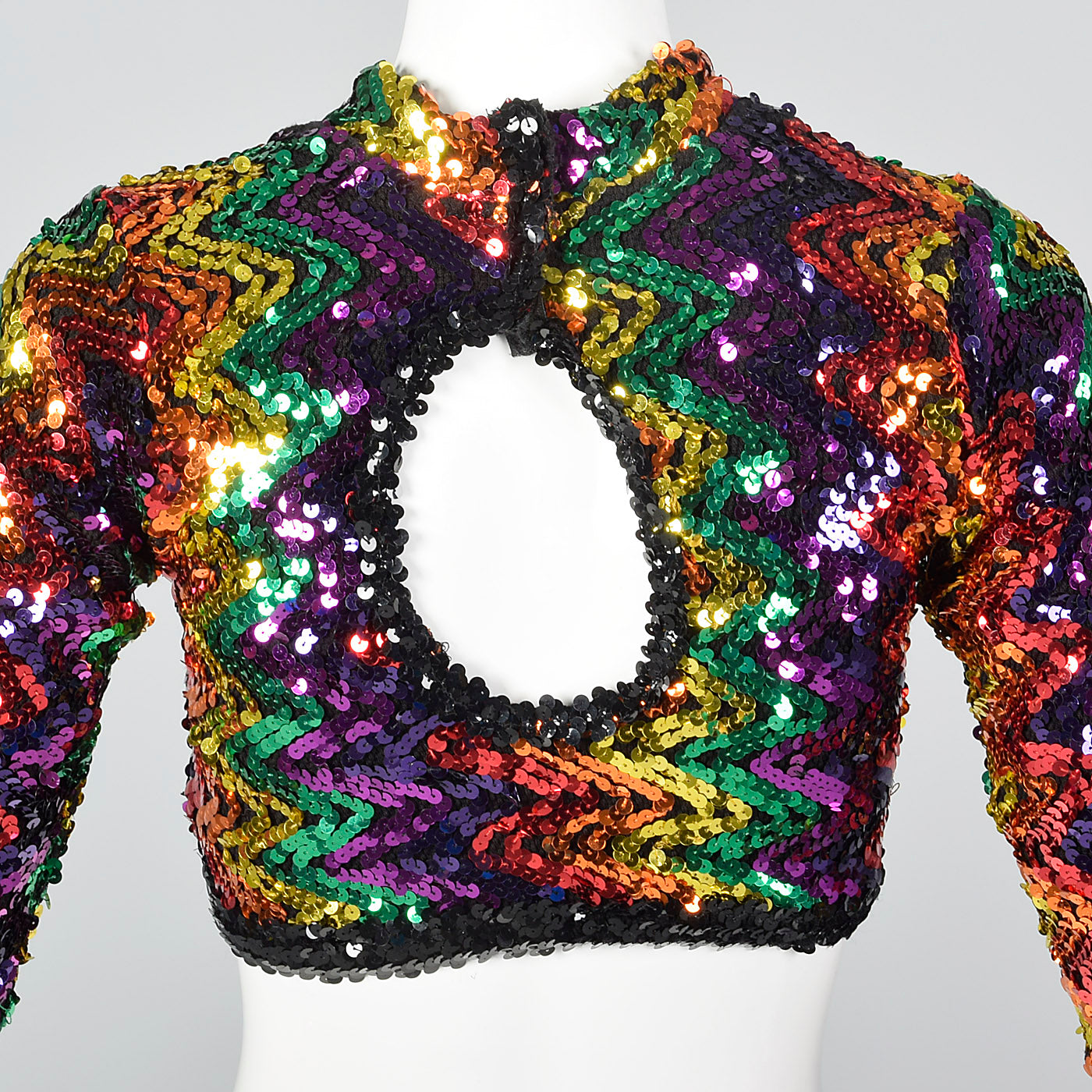 1970s Knit Crop Top with Rainbow Sequins