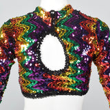 1970s Knit Crop Top with Rainbow Sequins