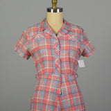 XL 1950s Pink Plaid Summer Day Shirtwaist Dress