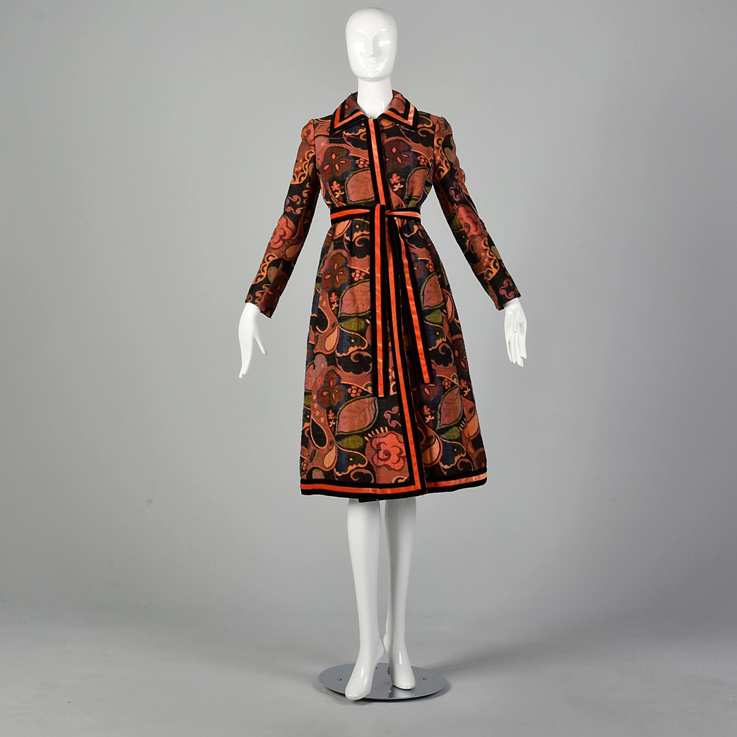 XS 1970s Orange Belted Tapestry Coat