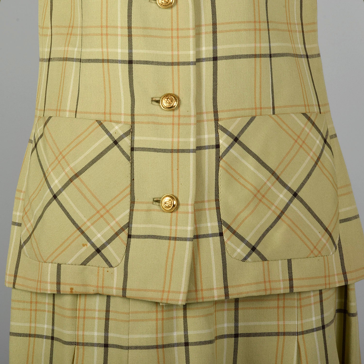 Small 1960s Joan Leslie by Kasper Light Green Plaid Skirt Set