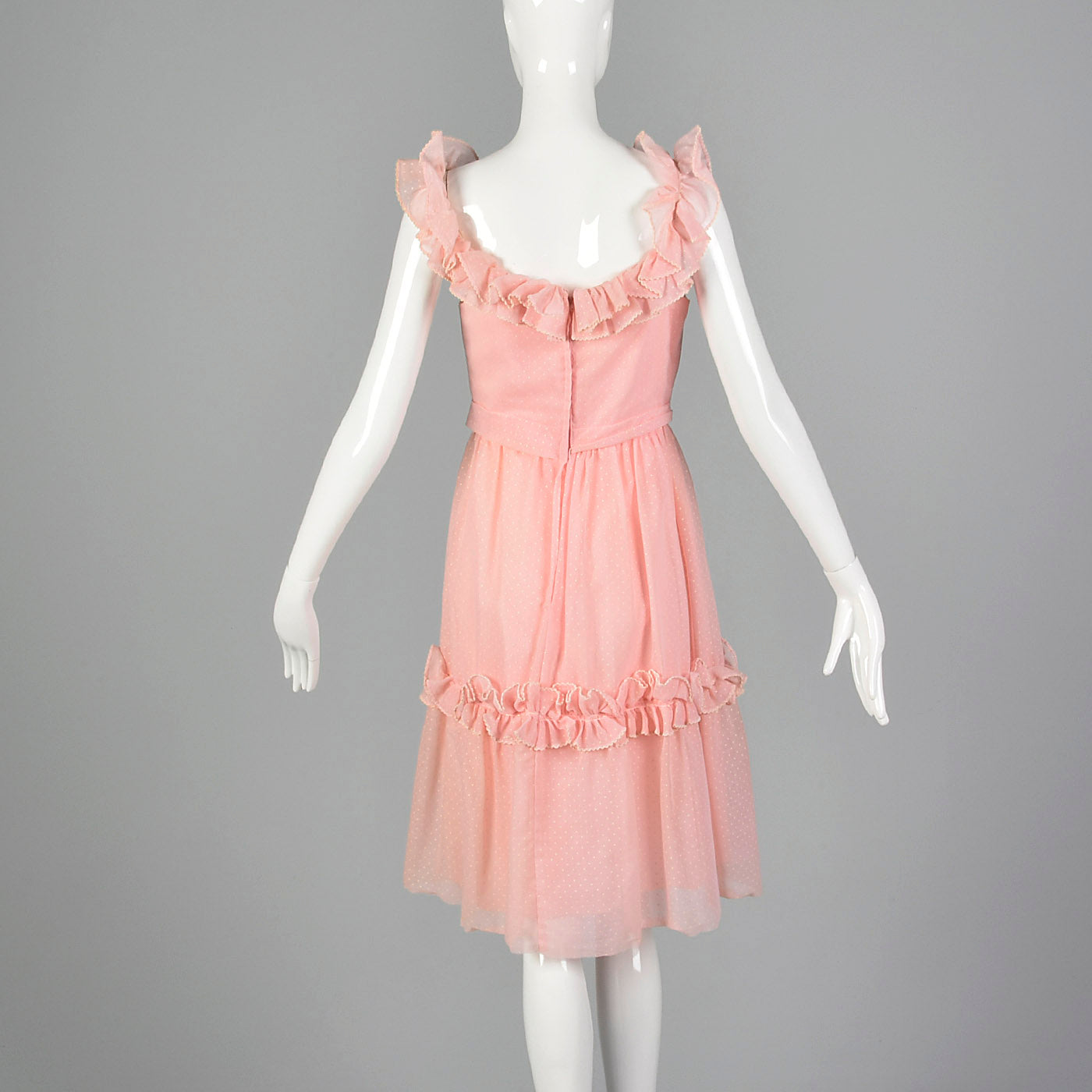 1960s Pink Swiss Dot Dress with Ruffle Trim