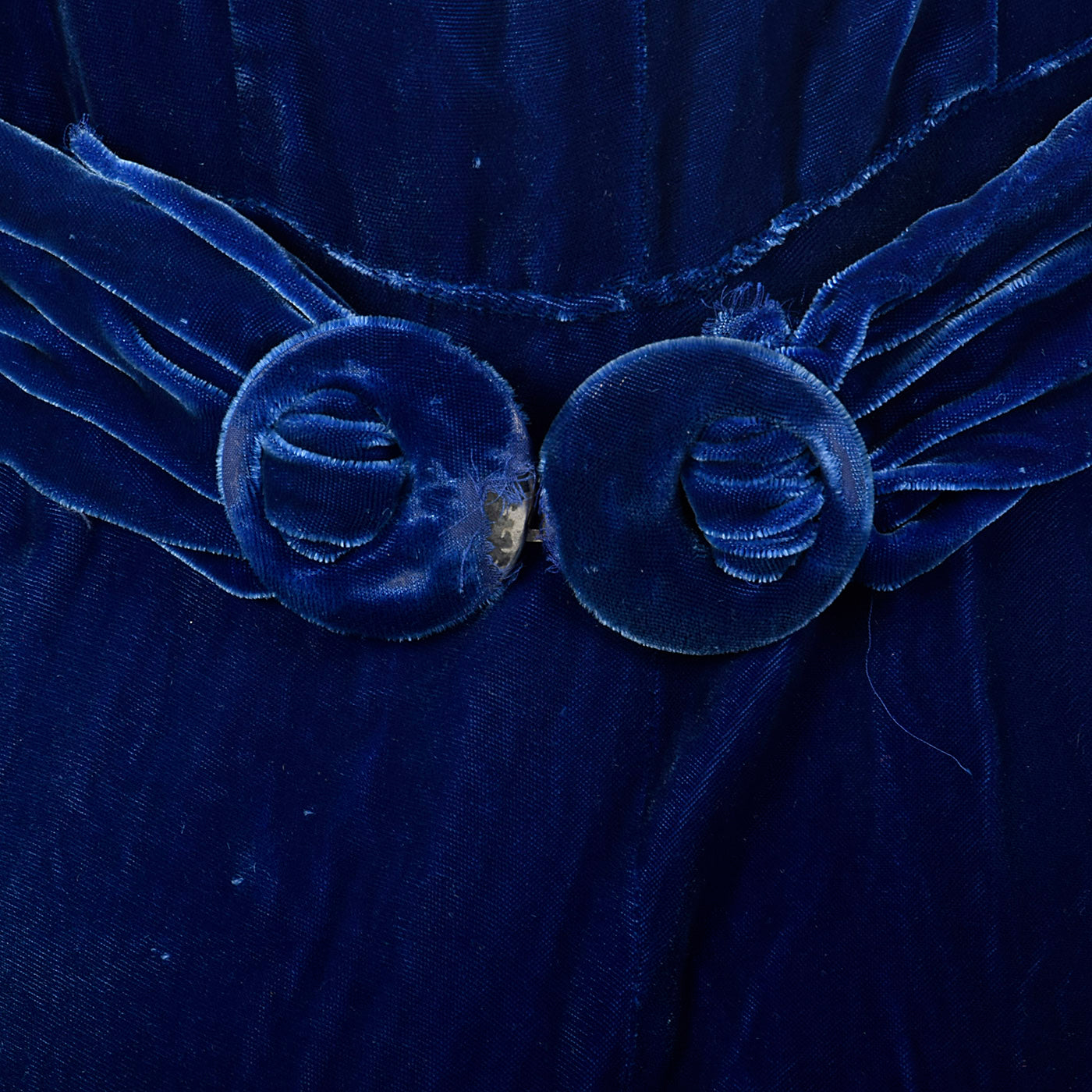 1940s Blue Silk Velvet Gown with Gathered Bust