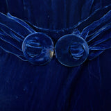 1940s Blue Silk Velvet Gown with Gathered Bust