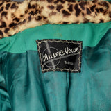 Medium 1950s Green Skirt Suit with Faux Leopard Collar
