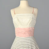 1950s White Party Dress with Sheer Mesh Stripes