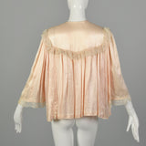 Medium 1950s Bed Jacket Pink Silk Glamorous Boudoir Swing Robe Lingerie