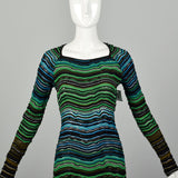 Medium M Missoni Green Knit Dress Blue Striped Long Sleeve