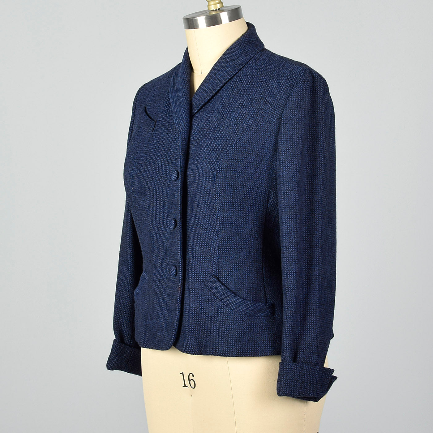 1950s Blue and Black Plaid Blazer