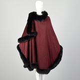 OSFM Alaskan Burgundy Cashmere Black Fox Fur Trim Wrap