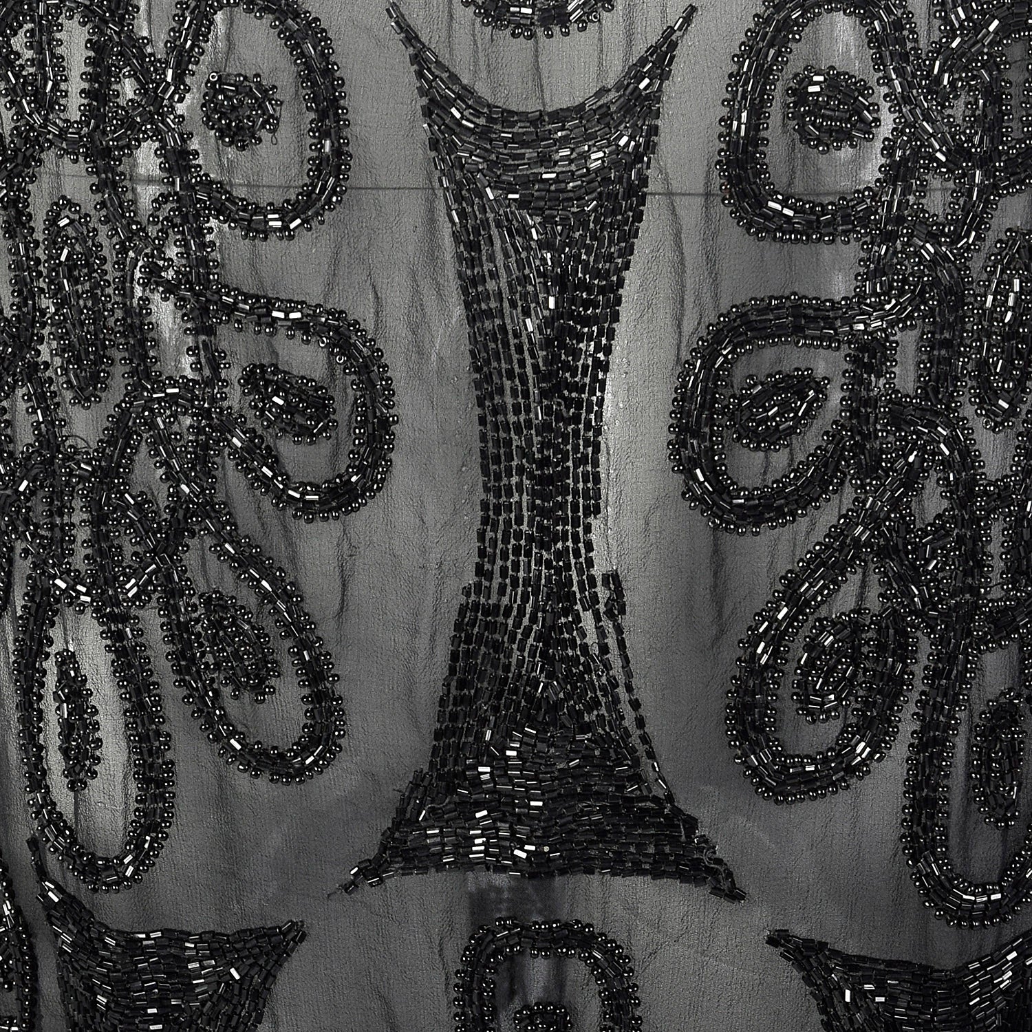 1920s Beaded Black Silk Dress with Celtic Style Knots