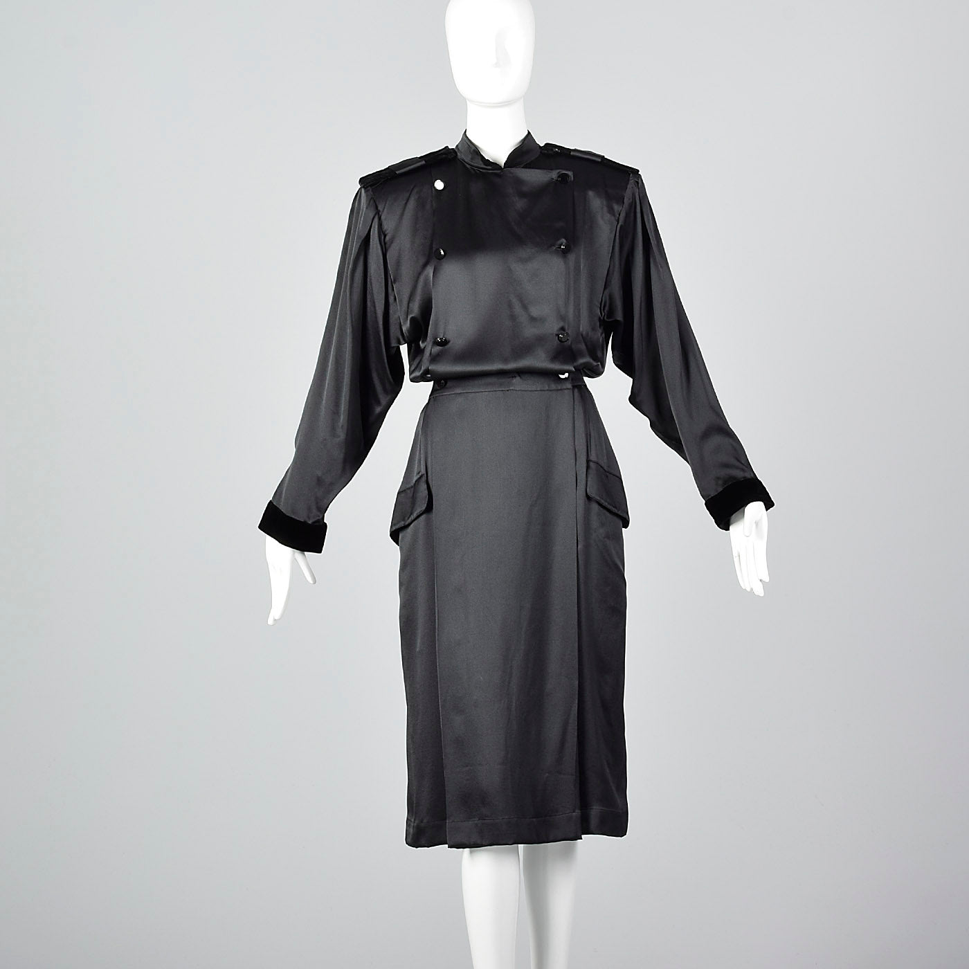 1980s Black Silk Wrap Dress