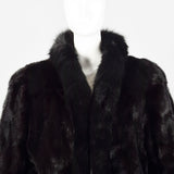 Large 1980s Black Mink Coat with Fox Fur Lapel