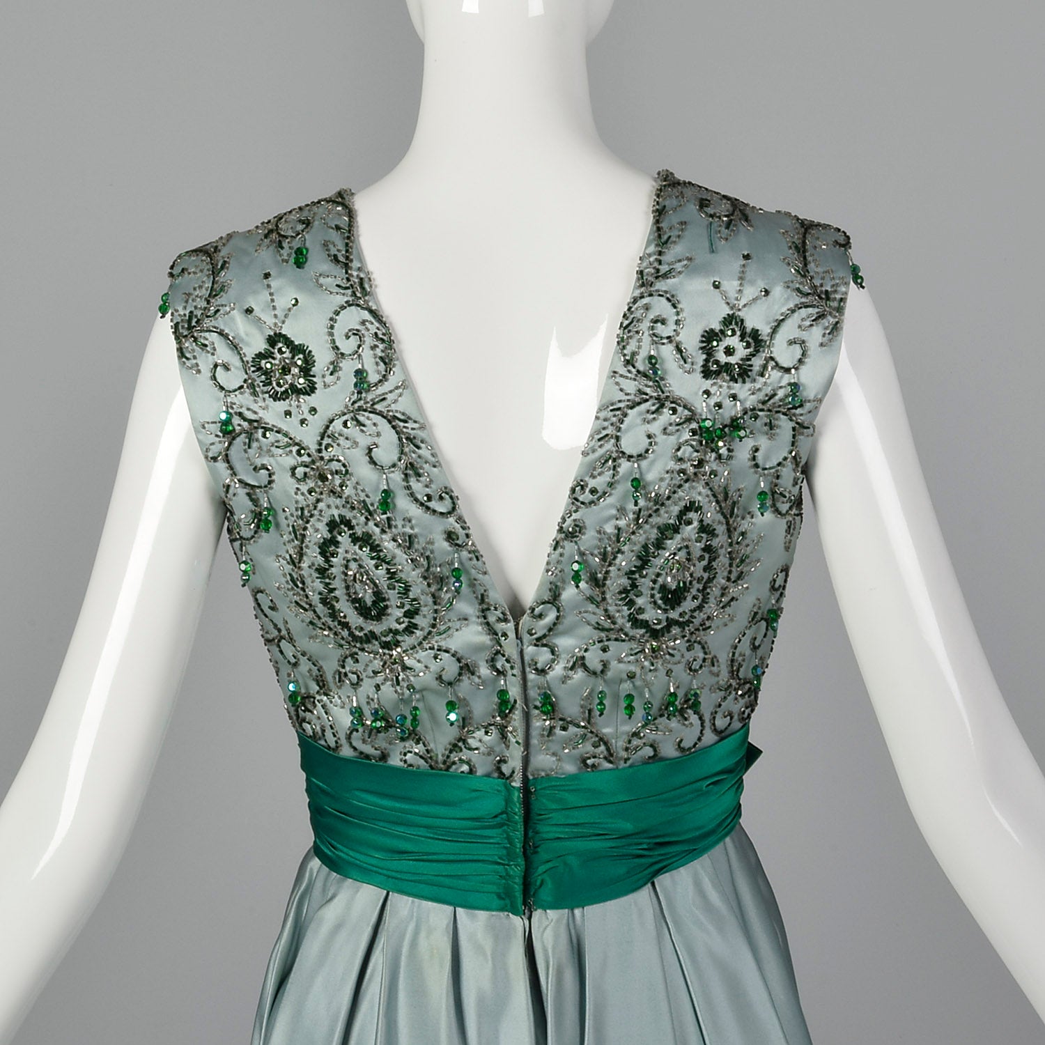 Small 1960s Saks Fifth Blue Beaded Maxi Dress