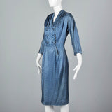 1950s Blue Silk Dress with Hourglass Shape