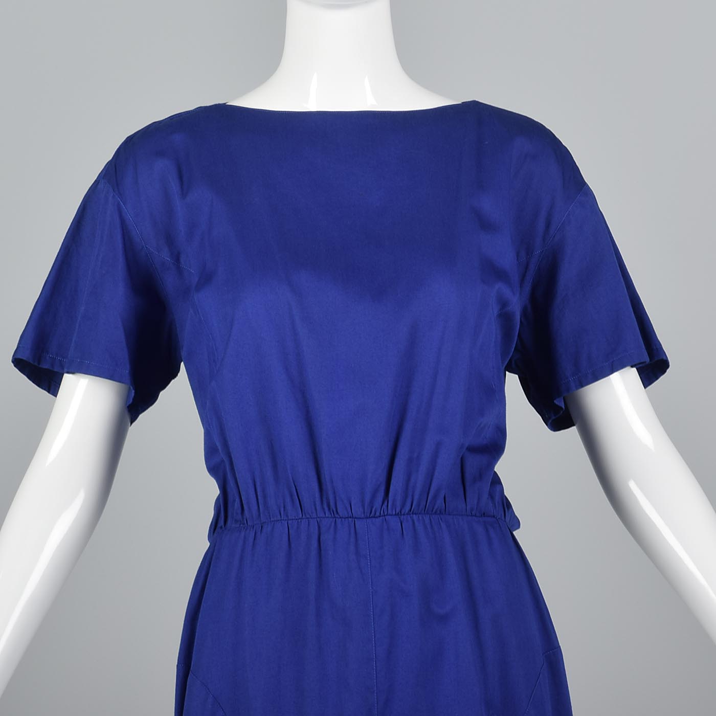 1980s Thierry Mugler Royal Blue Cotton Summer Dress with Asymmetric Hem