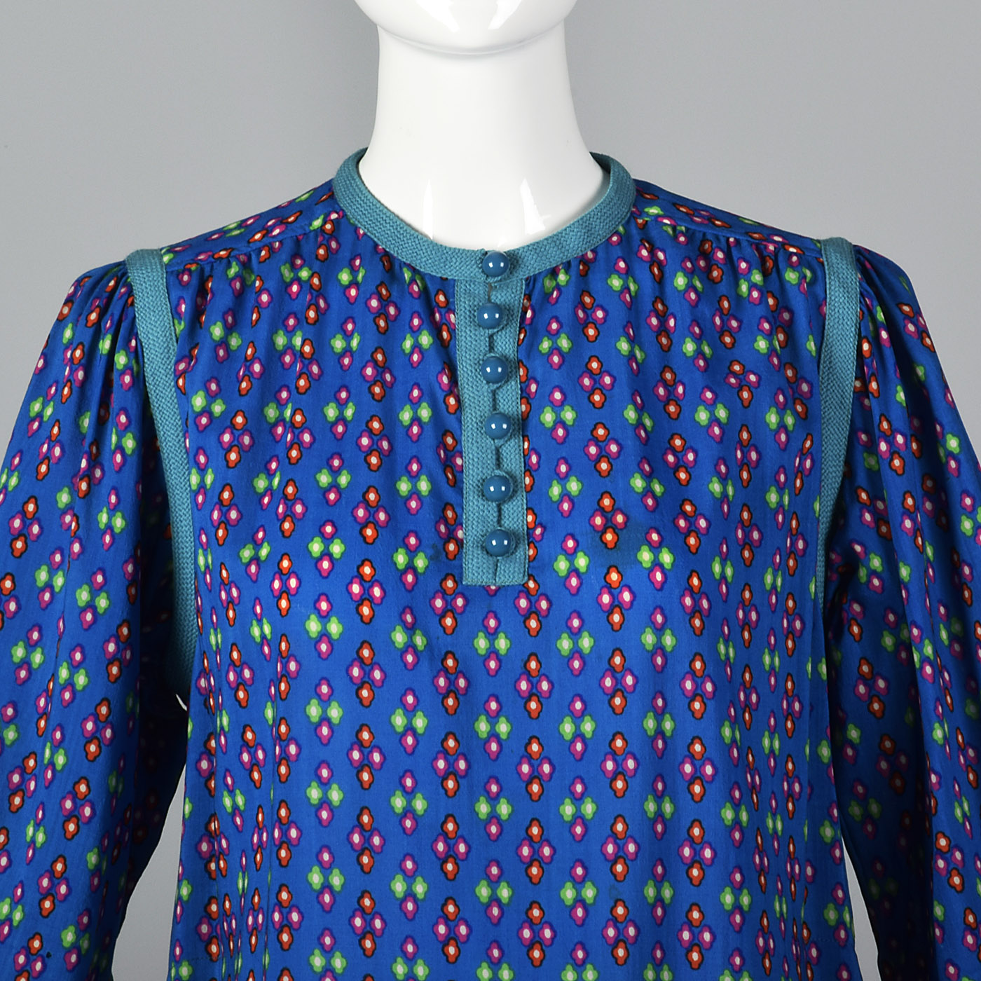 1976 Yves Saint Laurent Rive Gauche Russian Collection Blue Wool Dress