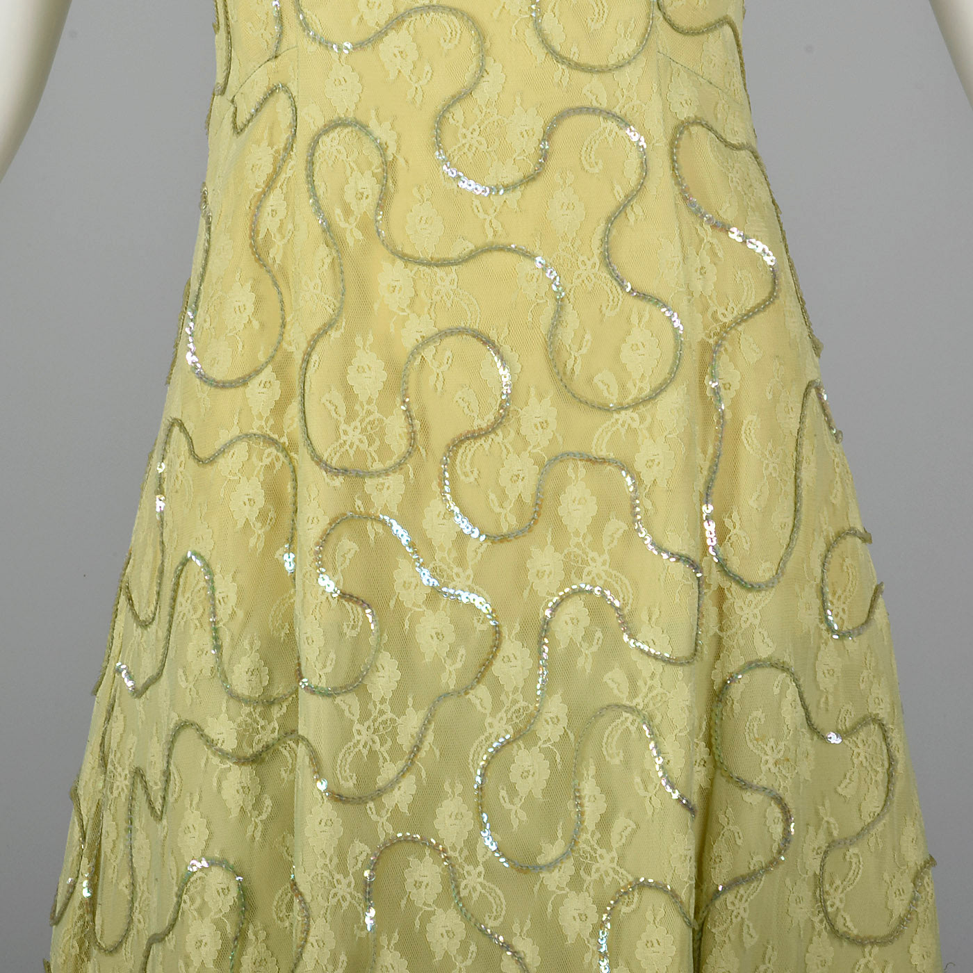 1960s Green Lace Overlay Dress with Sequins