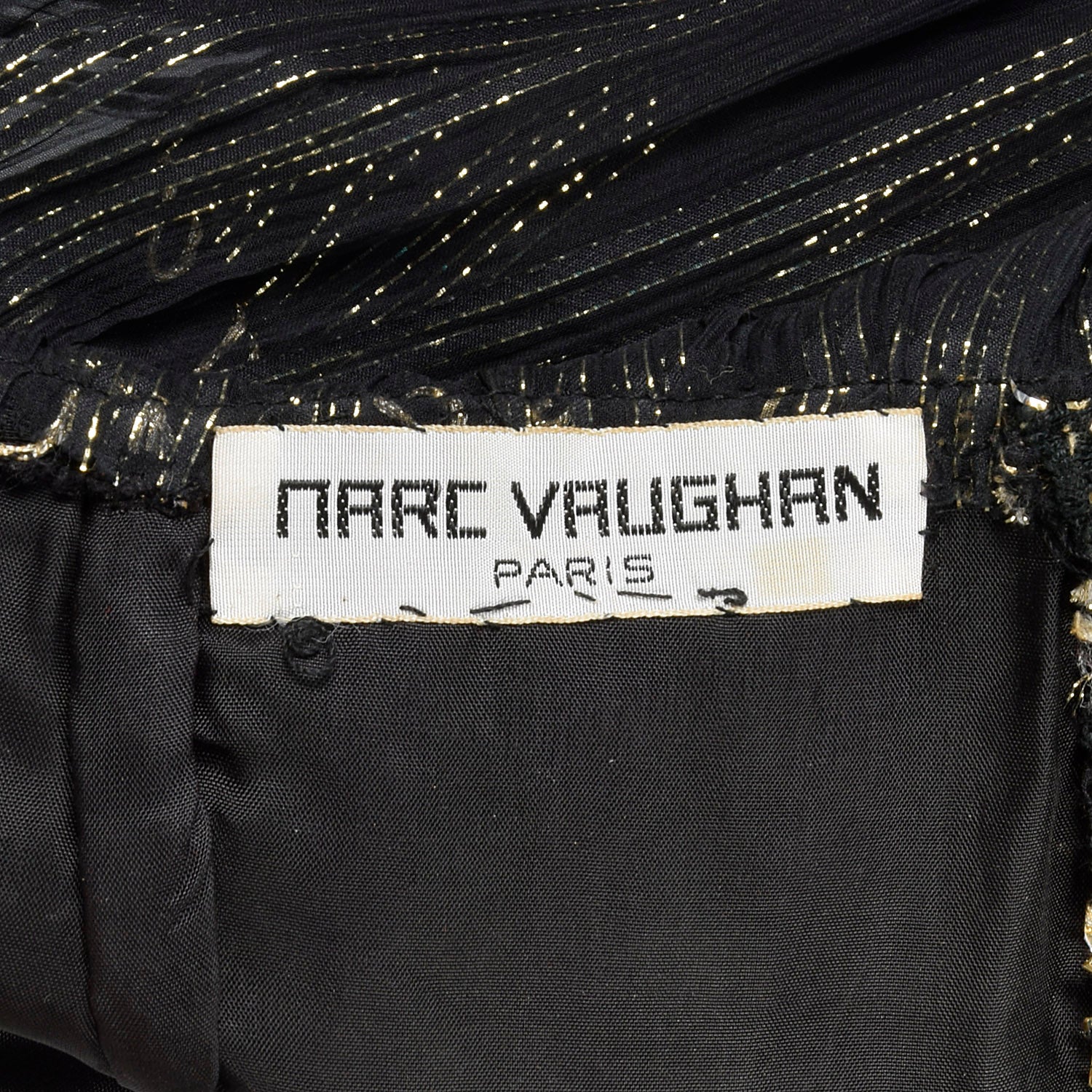 Small Marc Vaughan 1970s Sheer Black and Metallic Gold Dress