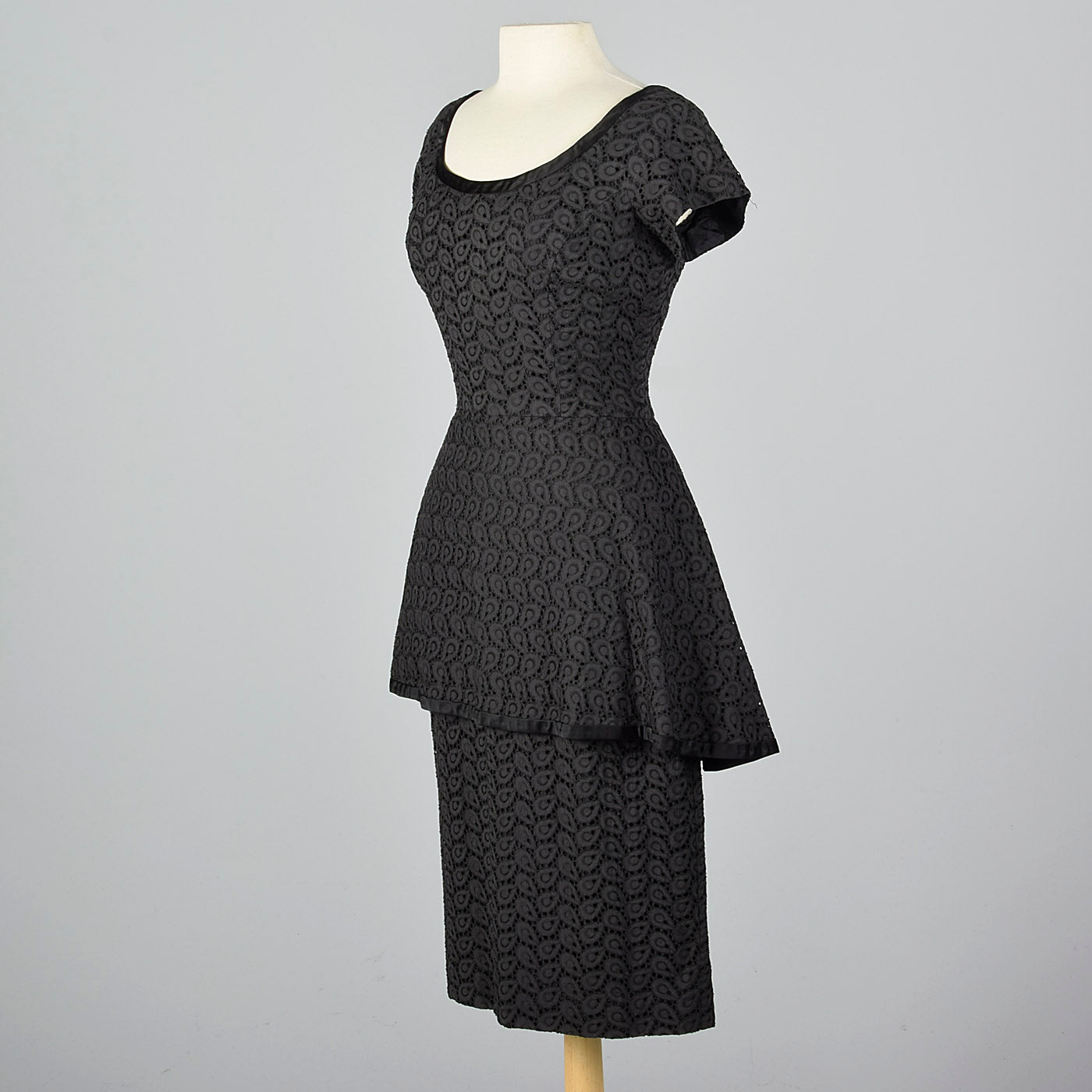 1950s Eyelet Overlay Dress with Large Peplum Waist