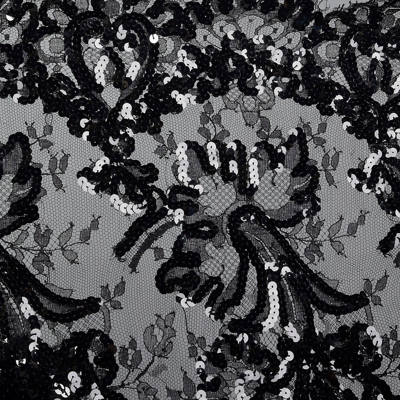 1980s Sheer Black Lace Dress with Sequins & Scalloped Hem